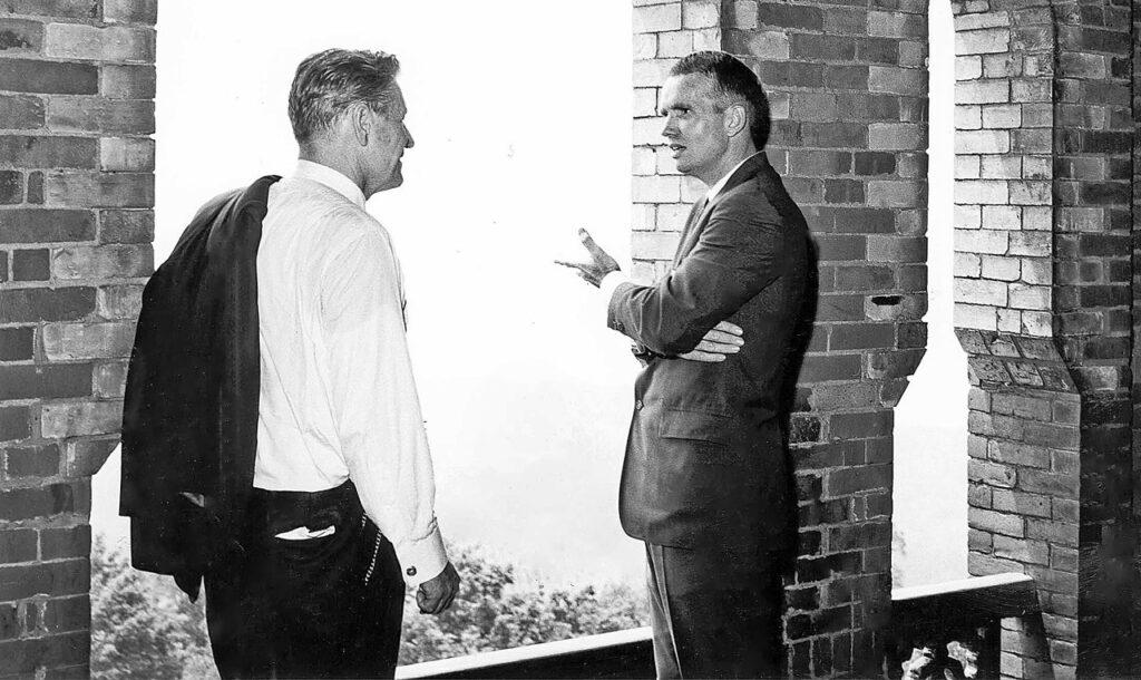 Gov. Nelson Rockefeller (left) and David Huntington in the bell tower at Olana, June 27, 1966. Courtesy of the Register-Star/Columbia-Greene Media