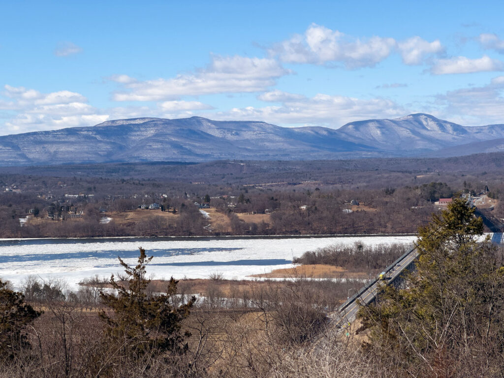 Rogers Island, taken from Frederic Church's studio at Olana. The Washington Ice Co. building was on the left (southern) edge of the island. Photo by Annik LaFarge, author of Composing Olana