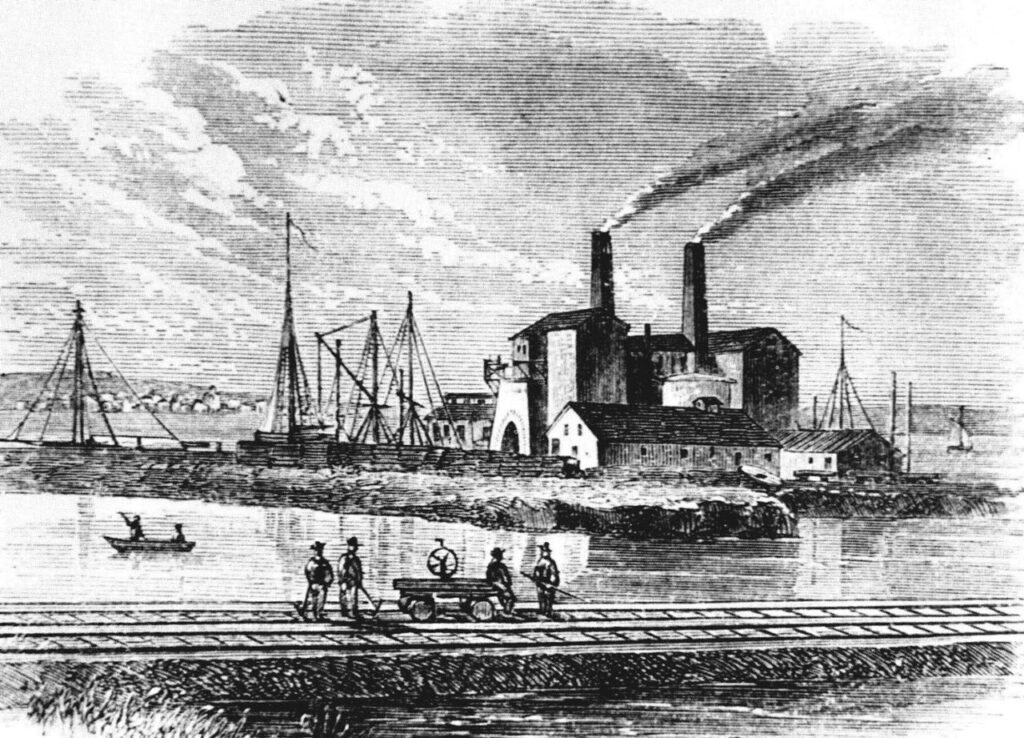 View across the river of the town of Athens from the Hudson Iron Works