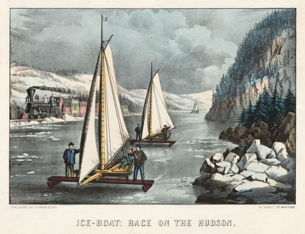 Currier & Ives print depicting ice-boating on the Hudson