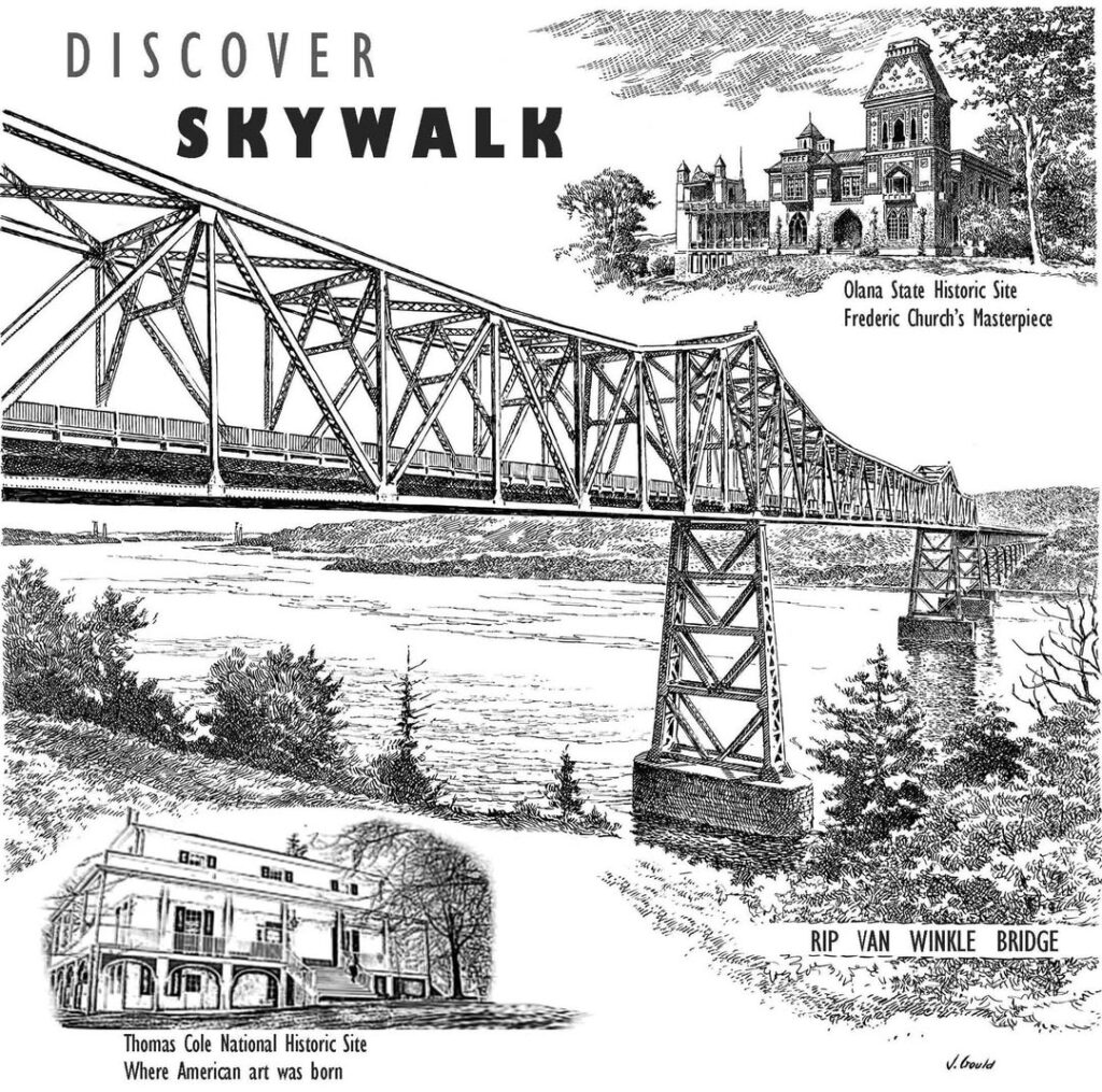 The Rip Van Winkle Bridge, by John Gould, with Olana and the Thomas Cole Site. Photo courtesy New York Bridge Authority and the family of John Gould.