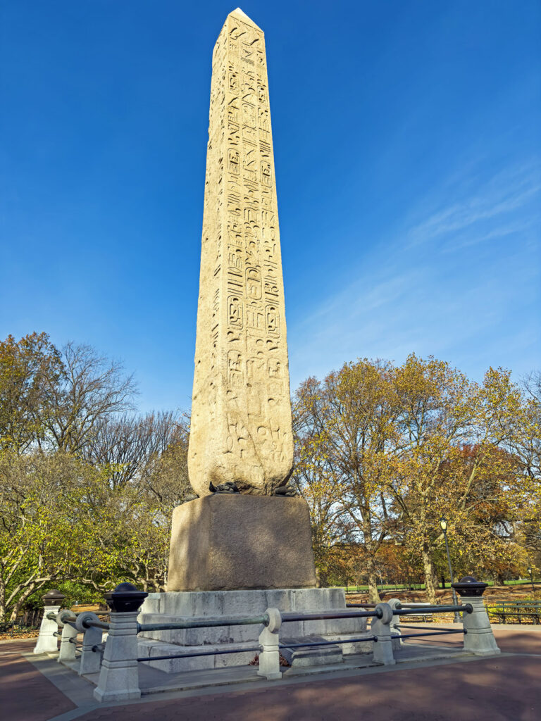 Cleopatra's Needle, Central Park, November 2024. Frederic Church helped design the base of the sculpture and consulted on the placement of the obelisk. Cleopatra's Needle, Central Park, November 2024. Photo by Annik LaFarge, author of Composing Olana