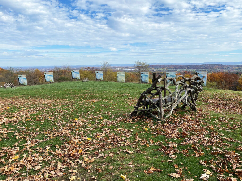 Diana's Wege's exhibition "Sacred Site" on Ridge Road, October 2022. Photo by Annik LaFarge, author of Composing Olana
