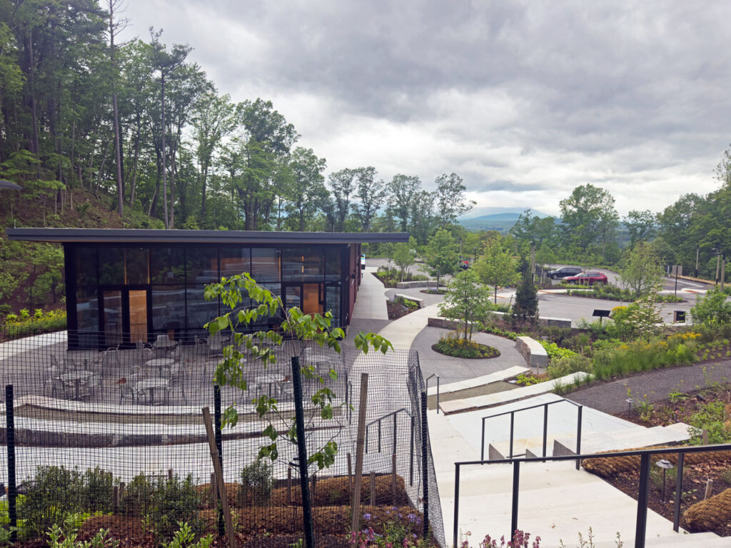 The Frederic Church Center for Art and Landscape, with the Catskills in the distance, May 2025. Photo by Annik LaFarge, author of Composing Olana