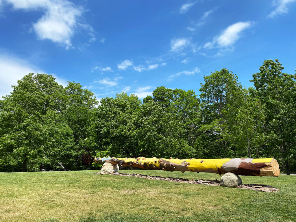 "Fallen" by Jean Chin, an eastern hemlock tree (Tsuga canadensis) planted by Frederic Church that died of natural causes in 2020. Part of the outdoor exhibition "Cross Pollination," May 2021. Photo by Annik LaFarge, author of Composing Olana