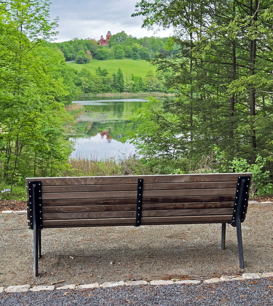 One of Frederic Church's most beloved composed view: the Olana house reflected in the glassy waters of the lake. Photo by Annik LaFarge, author of Composing Olana