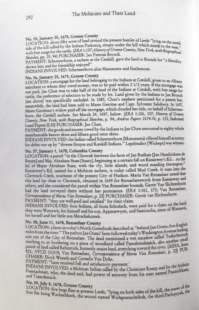 Land transaction no. 57, as recorded in Shirley W. Dunn's important book "The Mohicans and Their Land, 1609-1730." It's plausible Becraft Mountain was part of this transaction.