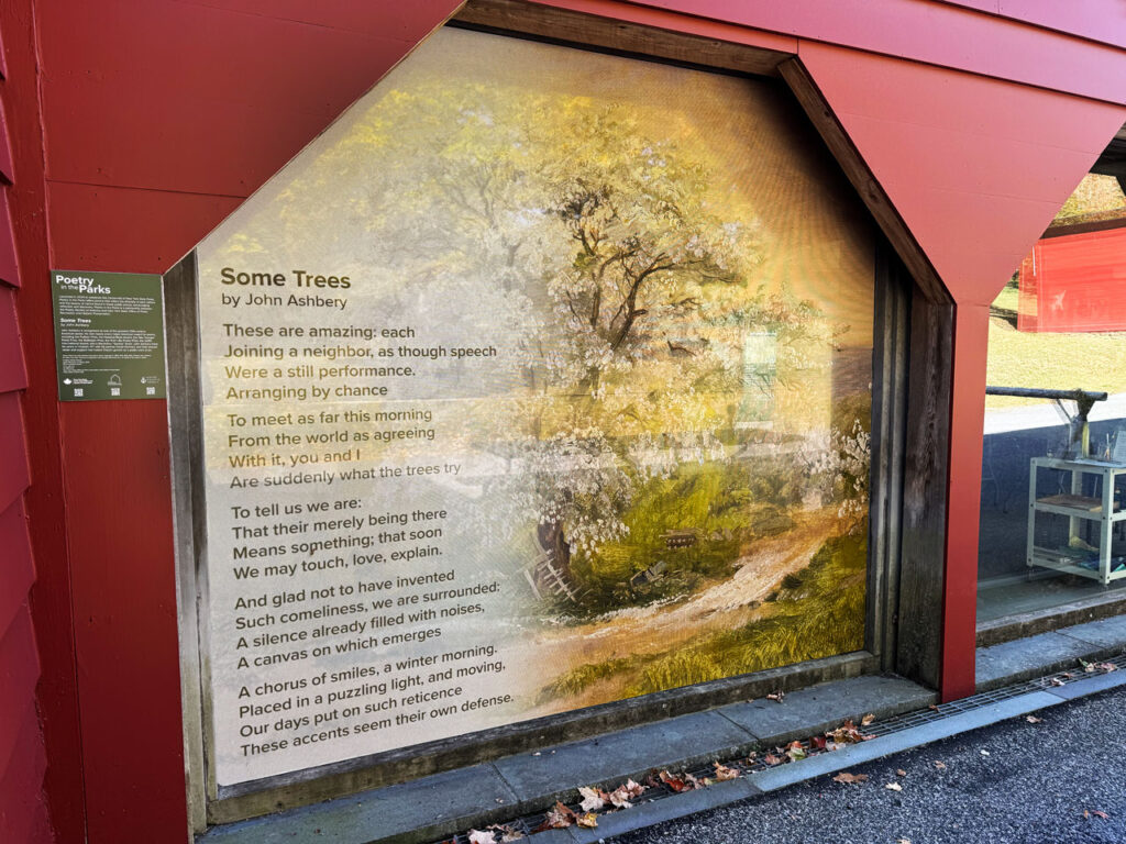 John Ashbury's poem "Some Trees" in the Wagon House Education Center, part of "Poetry in the Parks," a state-wide celebration of the Centennial of New York's parks. Photo by Annik LaFarge, author of Composing Olana