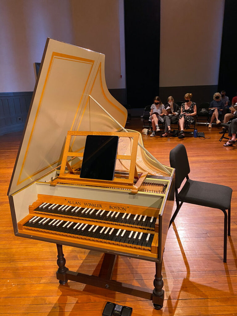 The Alan Winkler harpsichord at Hudson Hall, ready for a performance by the fantastic ensemble Aston Magna. Photo by Annik LaFarge, author of Composing Olana