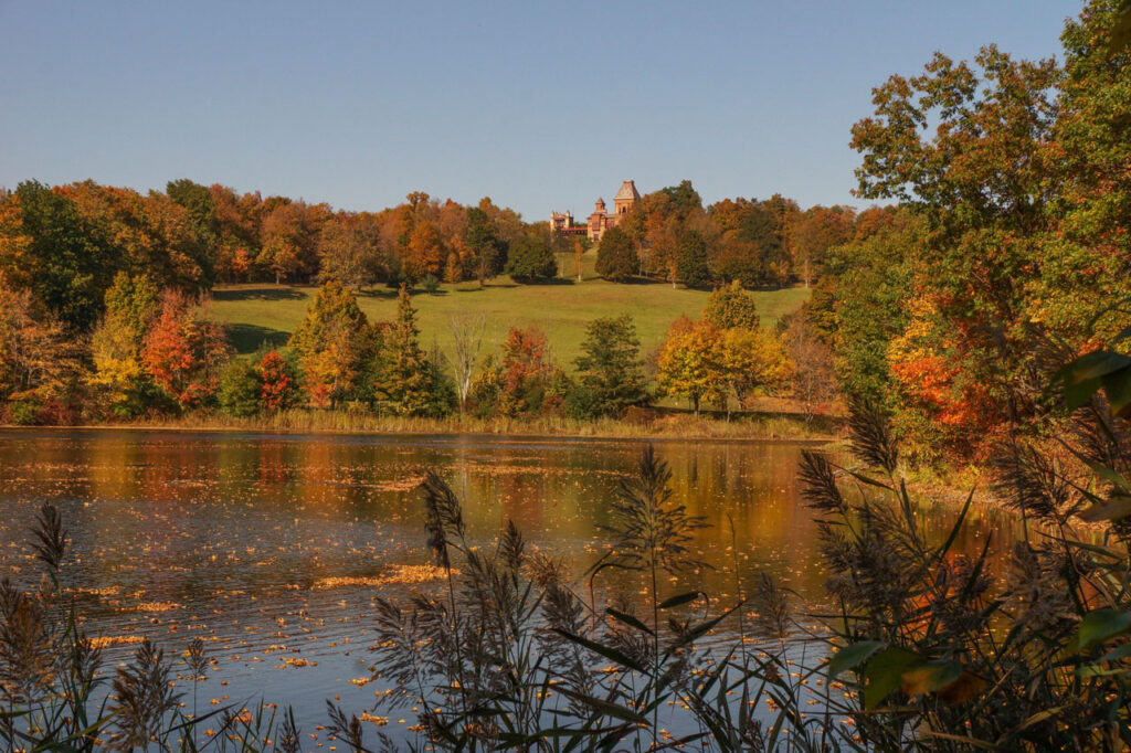 View of the The Park and house from the edge of the Olana Lake, October 2013. Photo by Annik LaFarge, author of Composing Olana