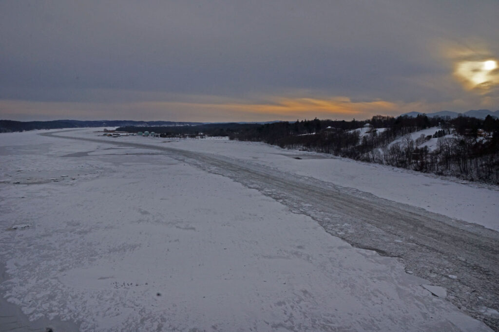 The Hudson River shipping channel cleared of ice, looking south, February 2014. Photo by Annik LaFarge, author of Composing Olana