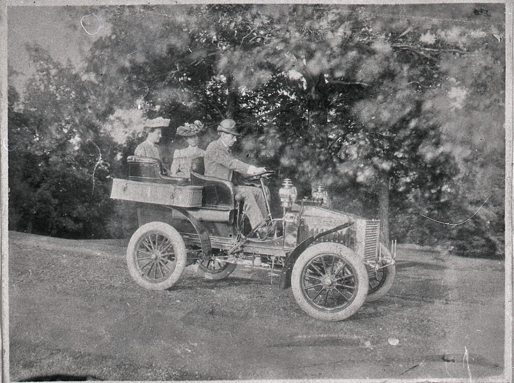 Unattributed photographer Louis Church Driving Car w/Sally, c.1903-1914 Photographic print 3 H x 4 W inches New York State Office of Parks, Recreation & Historic Preservation. Olana State Historic Site. OL.1986.378.34.B