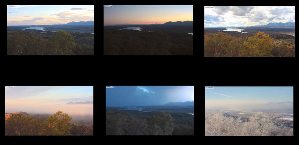 A collage of views from The Olana Eye SkyCam, used with permission from The Olana Partnership. Visit the SkyCam here