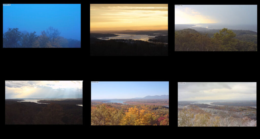 A collage of views from The Olana Eye SkyCam, used with permission from The Olana Partnership. Visit the SkyCam here