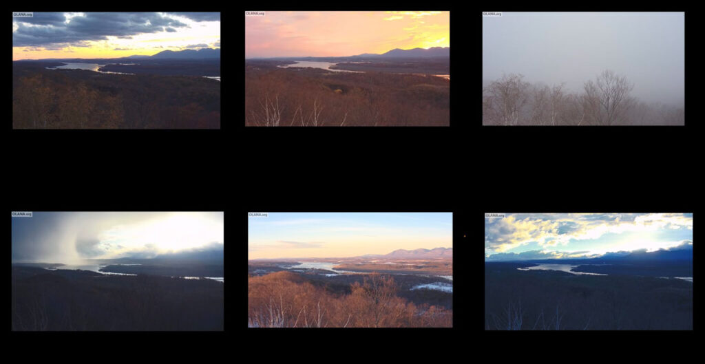 A collage of views from The Olana Eye SkyCam, used with permission from The Olana Partnership. Visit the SkyCam here