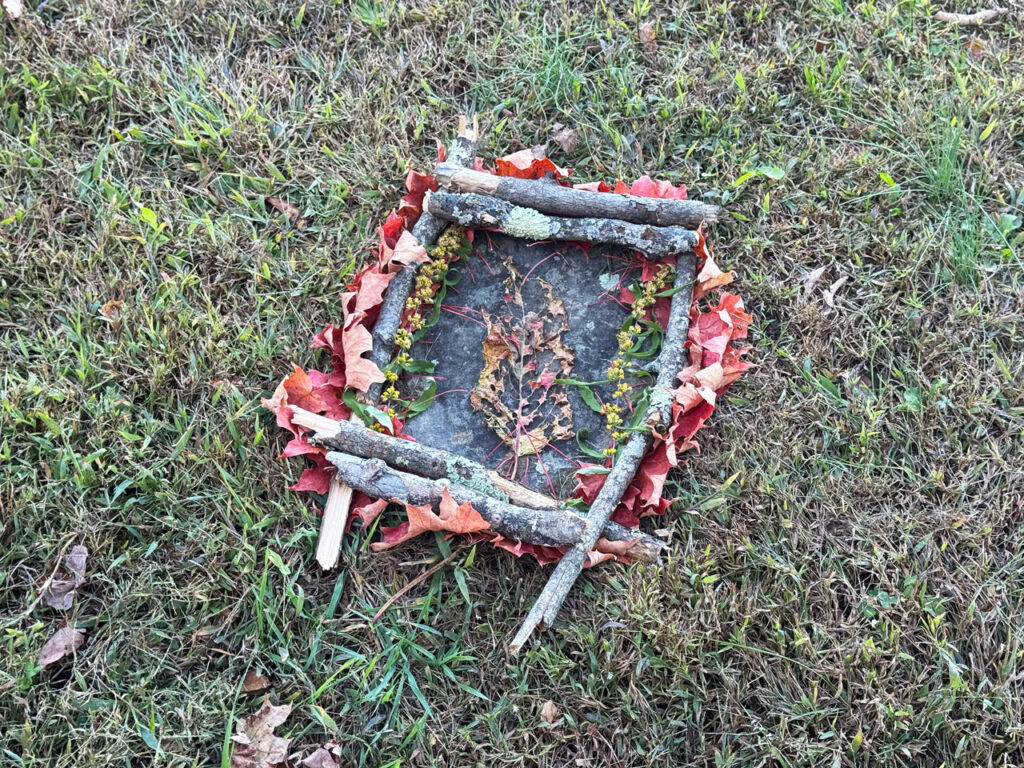 A work of contributed landscape art on the grassy knoll at Ridge Road, October 2025. Photo by Annik LaFarge, author of Composing Olana